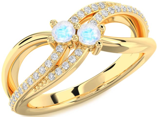 Diamond Moonstone Gold Round Two Stone Ring