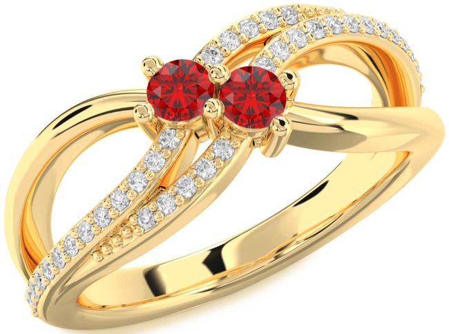 Diamond Ruby Gold Round Two Stone Birthstone Ring