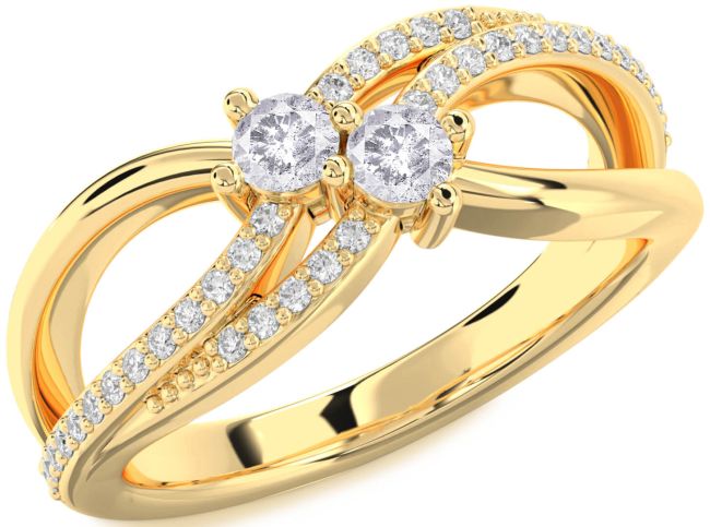Salt & Pepper Diamond Gold Round Two Stone Ring