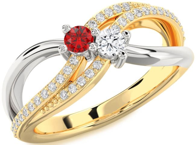 Diamond White Yellow Gold Round Two Stone Promise Ring