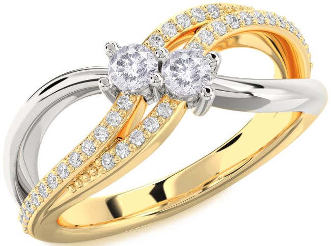 Salt & Pepper Diamond Gold Silver Round Two Stone Ring