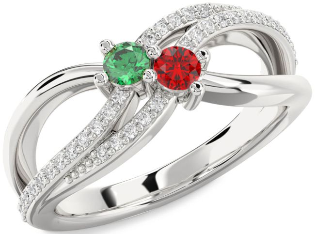 Diamond Silver Round Two Stone Promise Ring