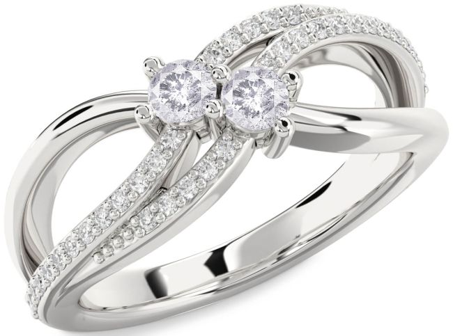Salt & Pepper Diamond Silver Round Two Stone Ring