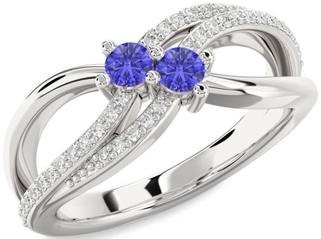 Diamond Tanzanite Silver Round Two Stone Ring