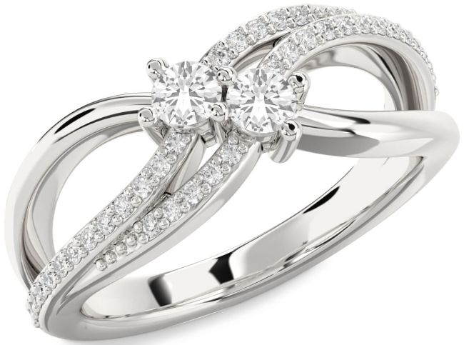 Diamond White Sapphire Silver Round Two Stone Ring