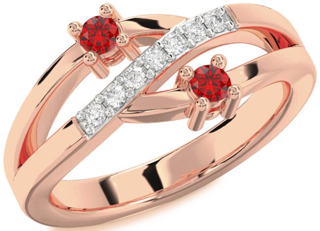 Diamond Ruby Rose Gold Round Two Stone Birthstone Ring