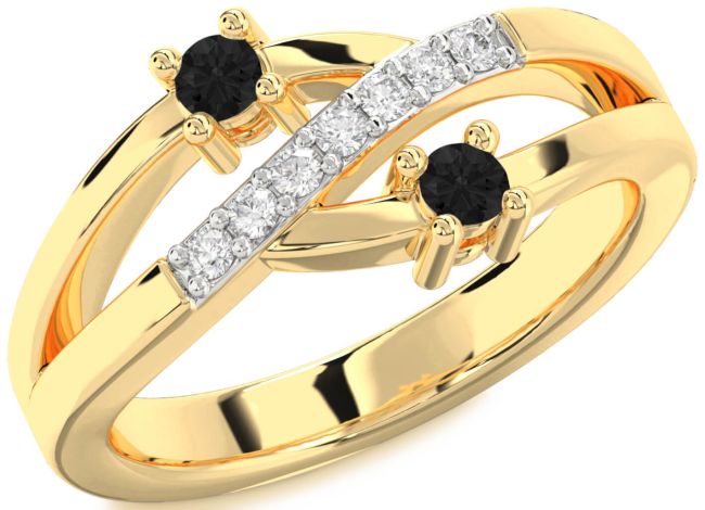 Black Diamond Gold Silver Round Two Stone Ring