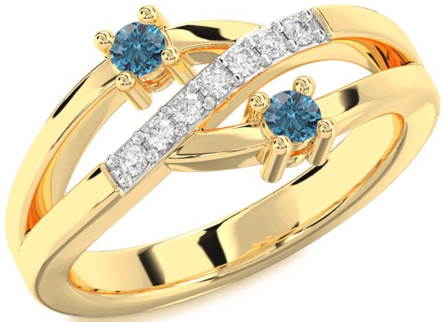 Blue Diamond Gold Silver Round Two Stone Ring