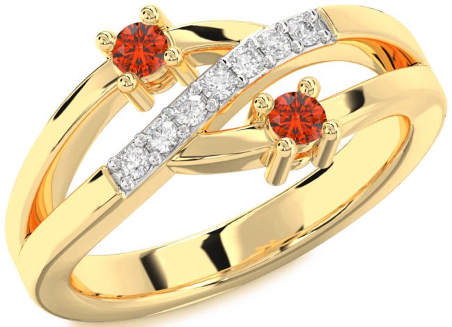 Diamond Fire Opal Gold Round Two Stone Ring