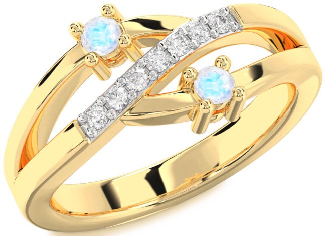 Diamond Moonstone Gold Round Two Stone Ring