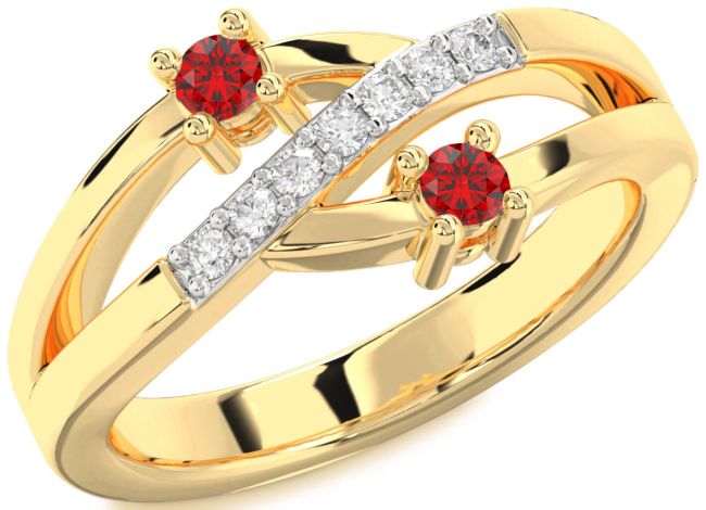 Diamond Ruby Gold Round Two Stone Birthstone Ring