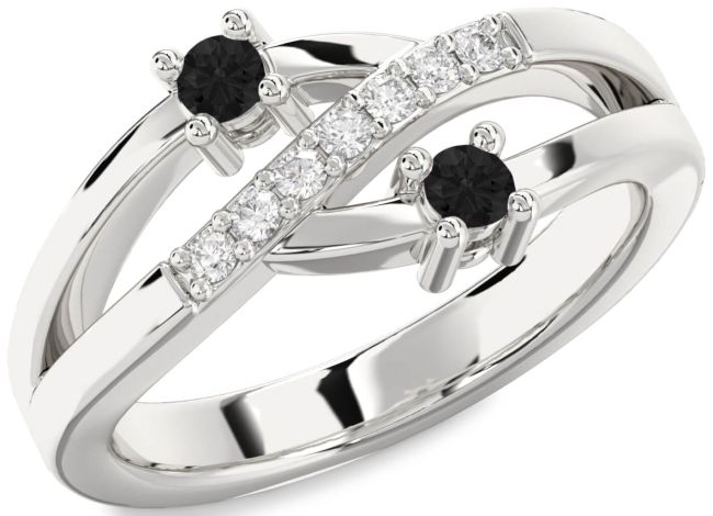 Black Diamond Silver Round Two Stone Ring