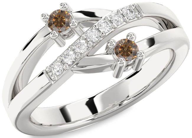 Chocolate Brown Diamond Silver Round Two Stone Ring