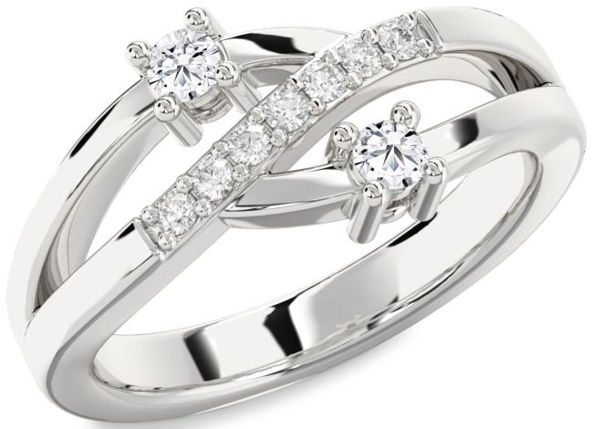Diamond Silver Round Two Stone Ring