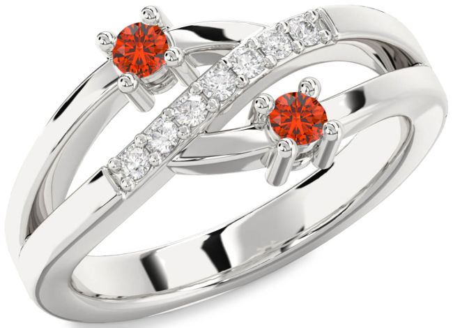 Diamond Fire Opal Silver Round Two Stone Ring