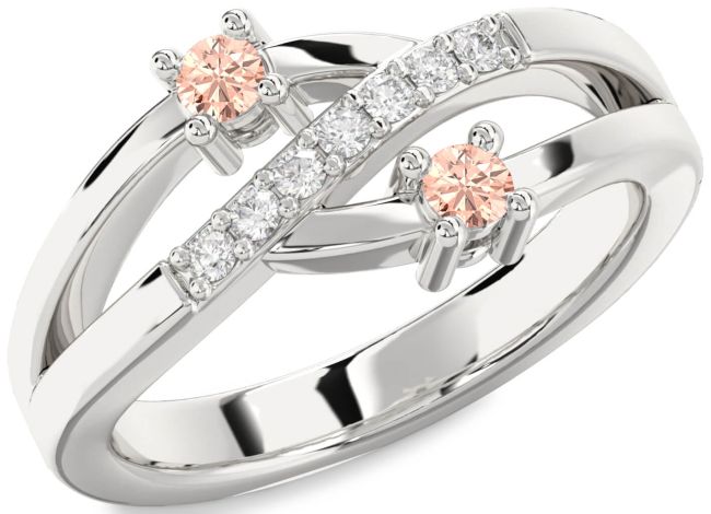 Diamond Morganite Silver Round Two Stone Ring