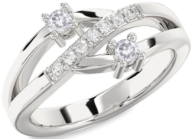 Salt & Pepper Diamond Silver Round Two Stone Ring