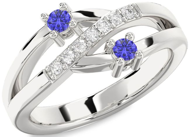 Diamond Tanzanite Silver Round Two Stone Ring