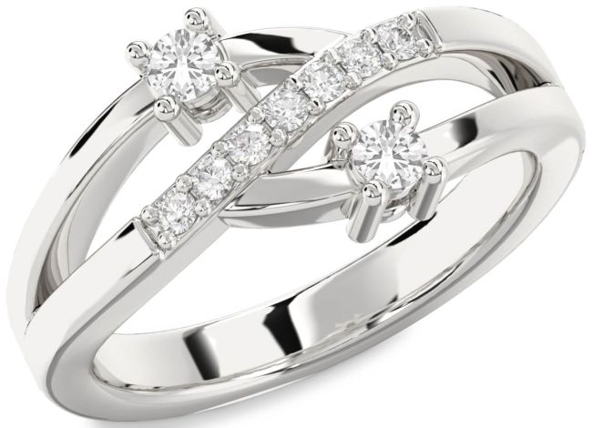 Diamond White Sapphire Silver Round Two Stone Ring