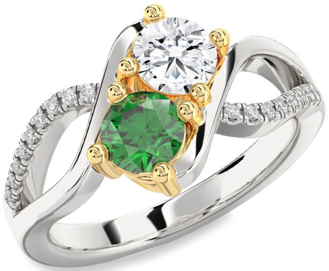 Diamond Gold Silver Round Two Stone Promise Ring