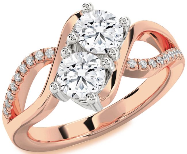 Diamond White Rose Gold Round Two Stone Ring