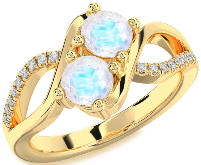 Diamond Moonstone Gold Round Two Stone Ring