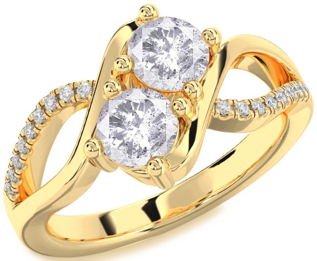 Salt & Pepper Diamond Gold Round Two Stone Ring
