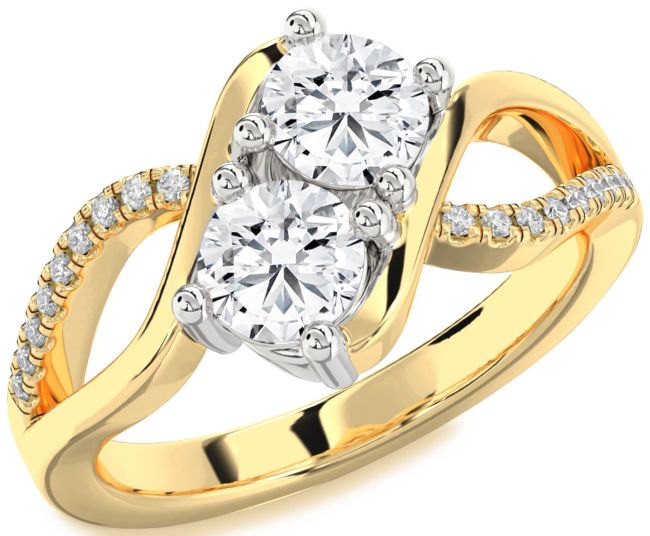 Diamond White Yellow Gold Round Two Stone Ring