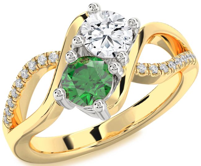 Diamond Gold Silver Round Two Stone Promise Ring
