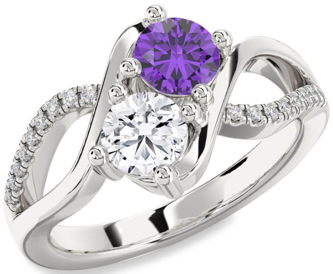 Diamond Silver Round Two Stone Promise Ring