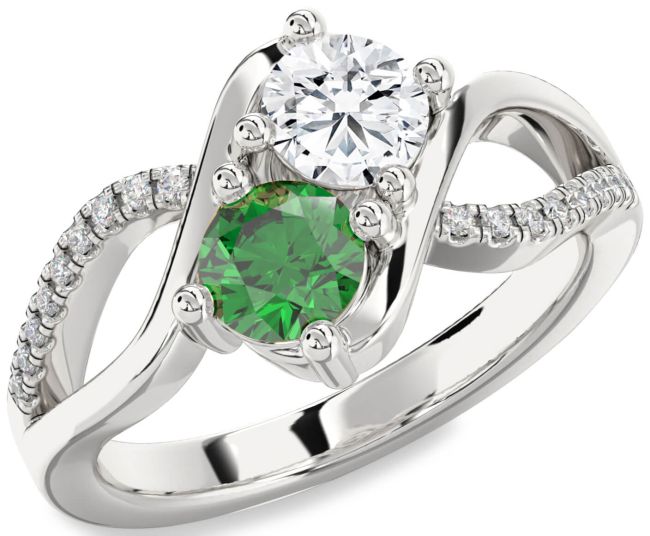 Diamond Silver Round Two Stone Promise Ring