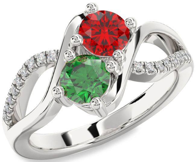 Diamond Silver Round Two Stone Promise Ring