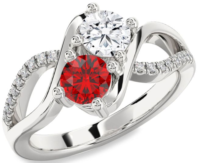 Diamond Silver Round Two Stone Promise Ring