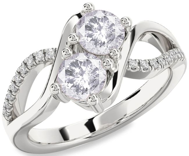 Salt & Pepper Diamond Silver Round Two Stone Ring