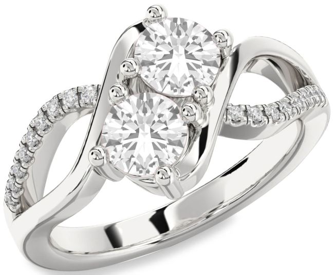 Diamond White Sapphire Silver Round Two Stone Ring