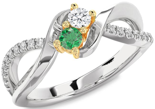 Diamond Gold Silver Round Two Stone Promise Ring