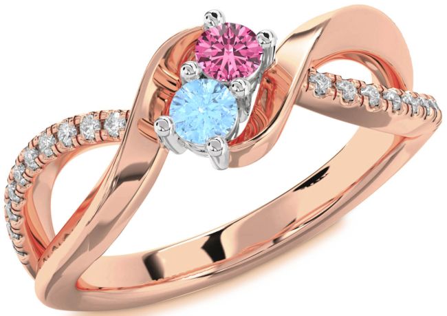 Diamond Rose Gold Silver Round Two Stone Promise Ring