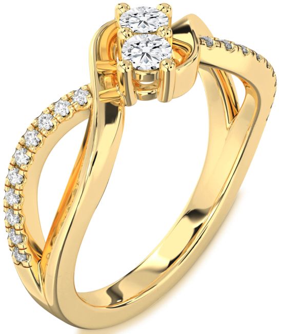 Lab Diamond Gold Silver Round Two Stone Ring