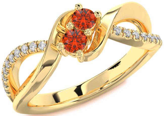 Diamond Fire Opal Gold Silver Round Two Stone Ring