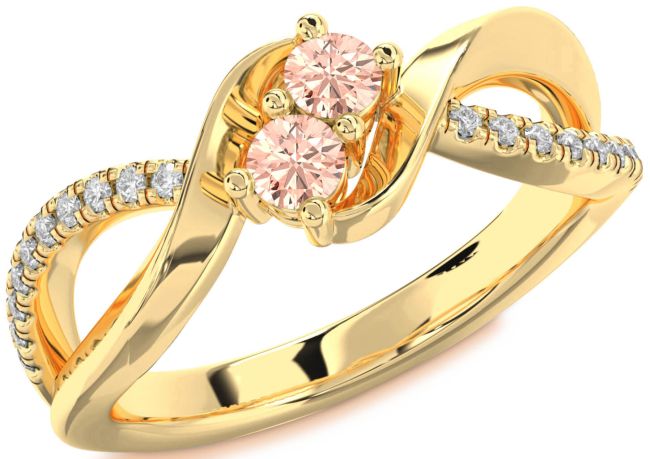 Diamond Morganite Gold Silver Round Two Stone Ring