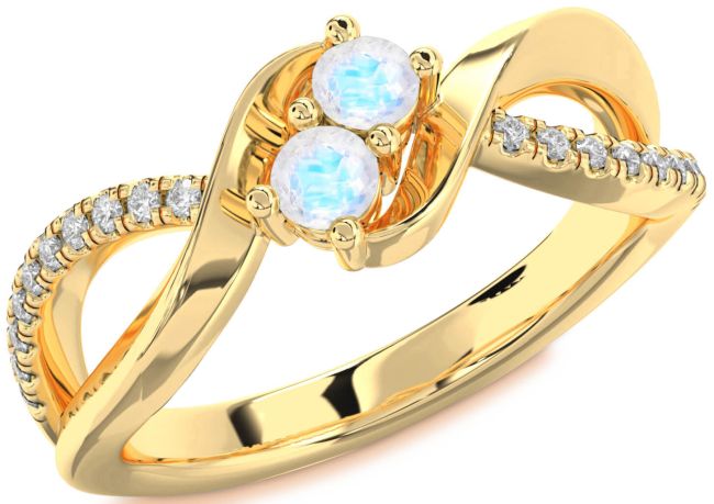 Diamond Moonstone Gold Round Two Stone Ring