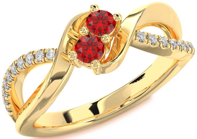Diamond Ruby Gold Round Two Stone Birthstone Ring