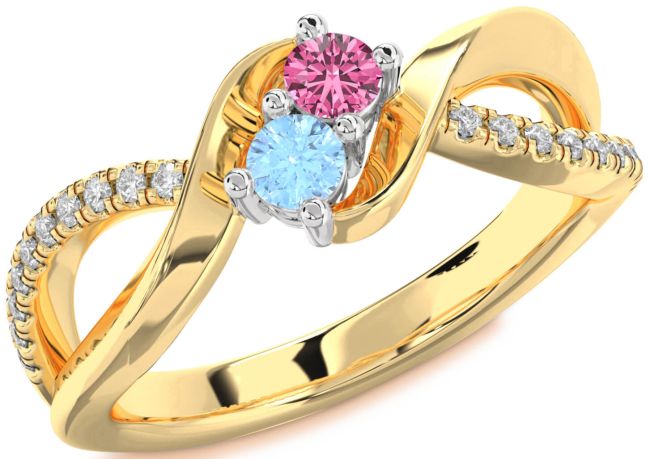 Diamond White Yellow Gold Round Two Stone Promise Ring
