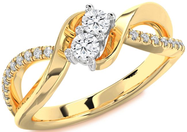Diamond White Yellow Gold Round Two Stone Ring