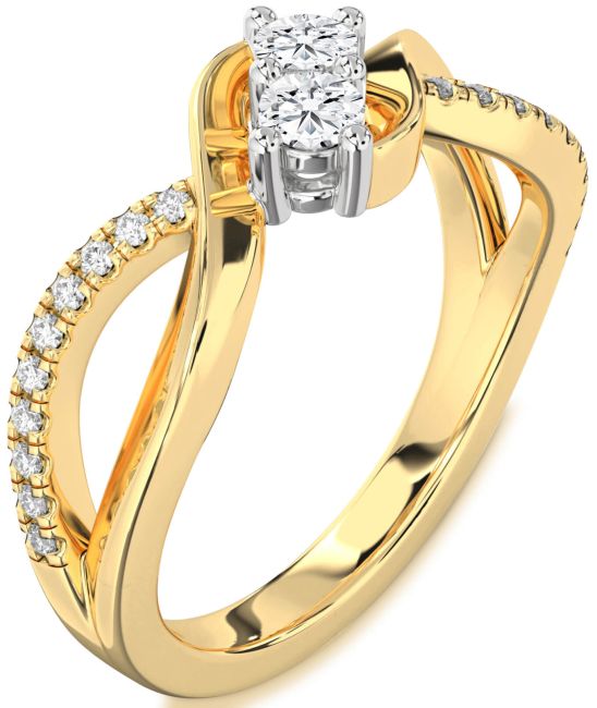 Lab Diamond Gold Silver Round Two Stone Ring