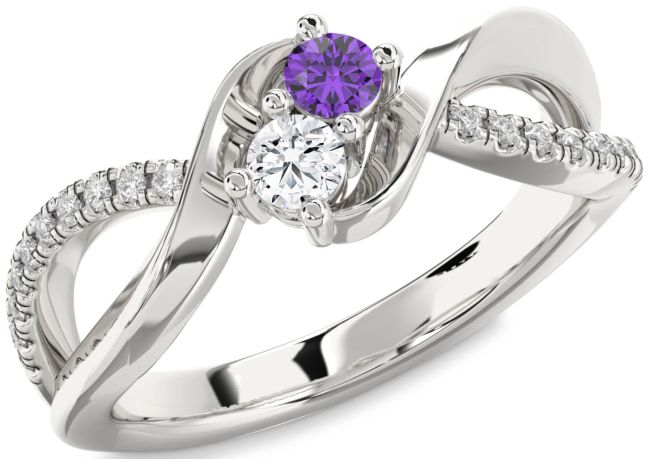 Diamond Silver Round Two Stone Promise Ring