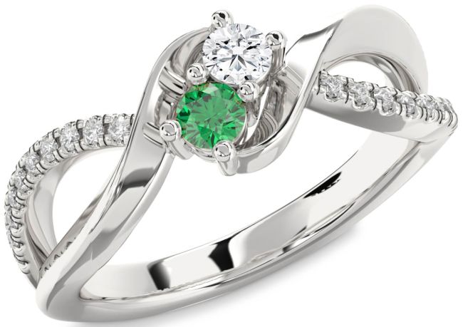 Diamond Silver Round Two Stone Promise Ring
