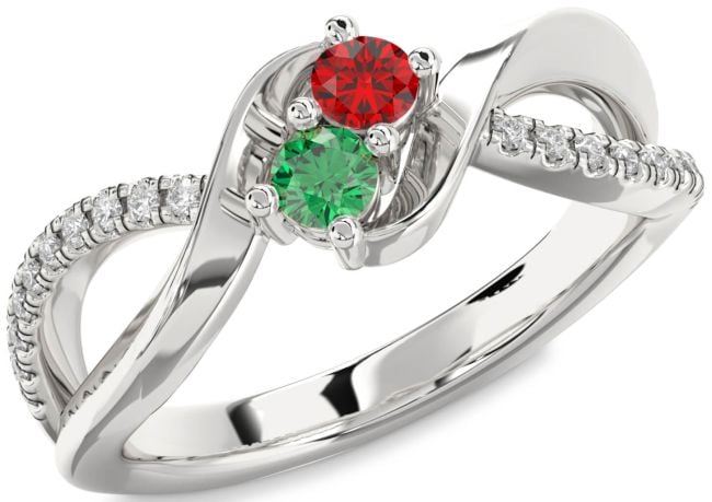 Diamond Silver Round Two Stone Promise Ring