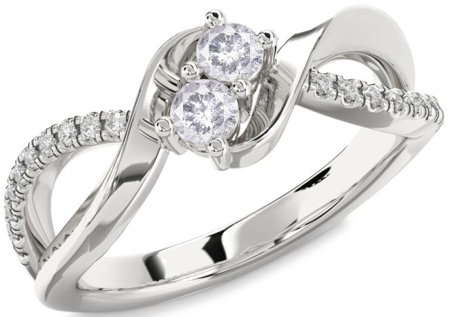 Salt & Pepper Diamond Silver Round Two Stone Ring