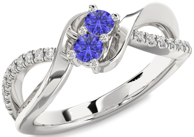 Diamond Tanzanite Silver Round Two Stone Ring